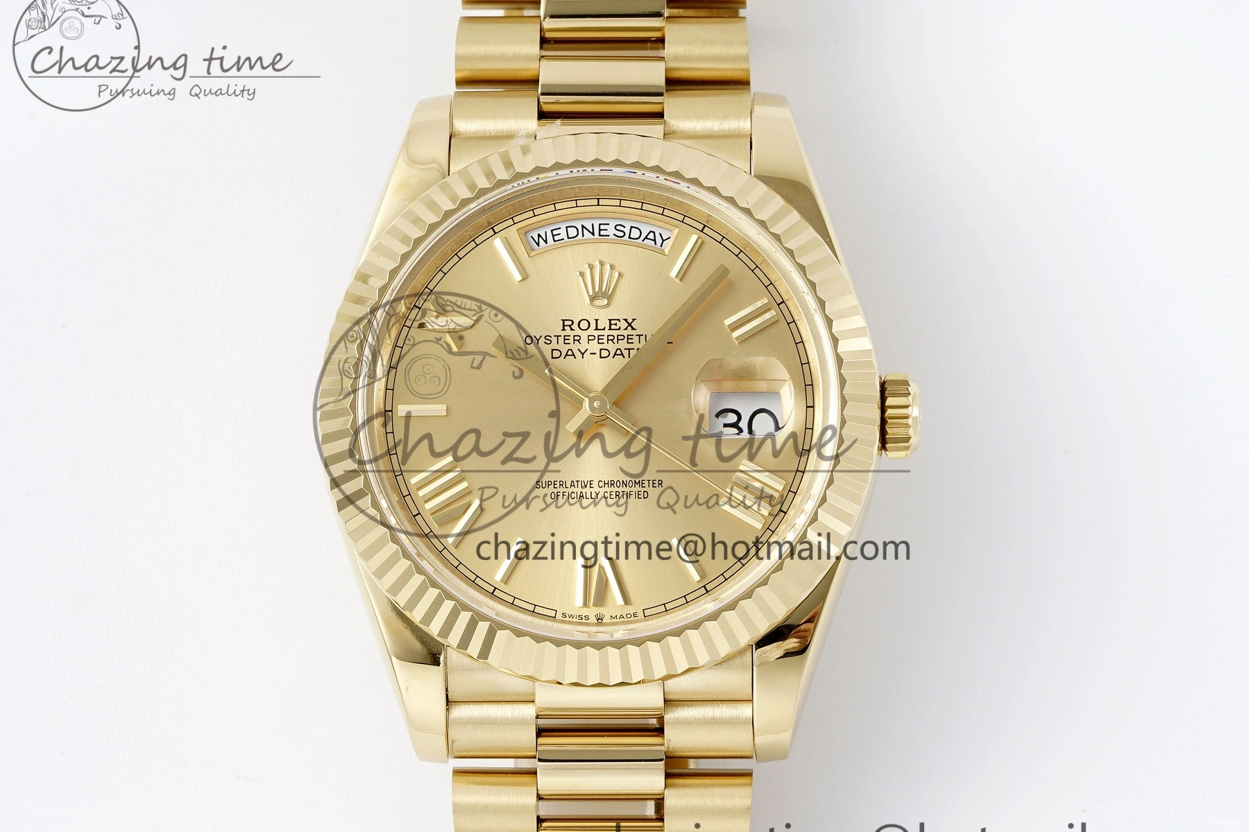 MiroTime 0505 Comfortable DayDate 40 YG JDF Gain Weight 904L Steel YG Dial Roman Markers on President Bracelet A2836 V 1821